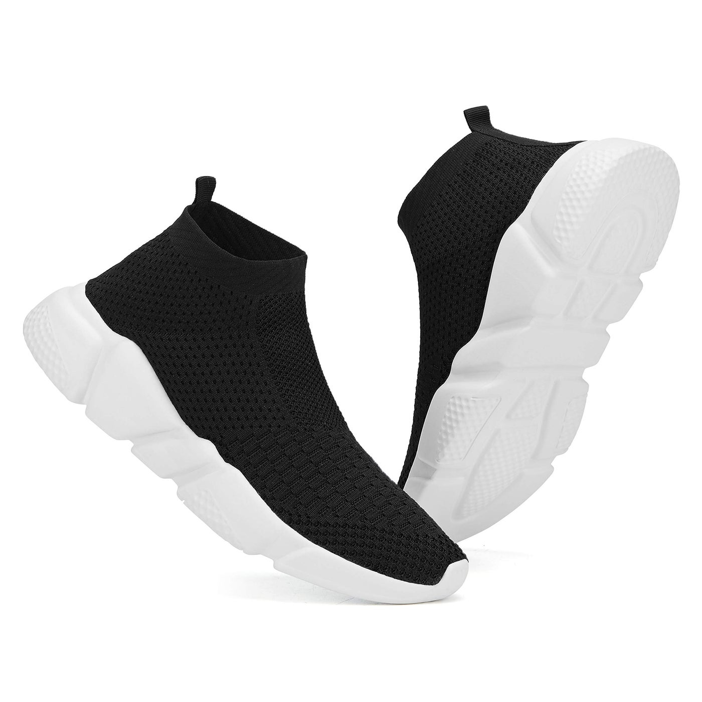 Casbeam Women's Running Knit Comfortable Lightweight Breathable Casual Sports Shoes Fashion Sneakers Slip-On Walking Shoes Black&White Size 10